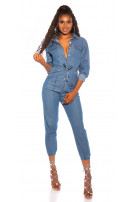 Trendy jeans-overall met riem blauw